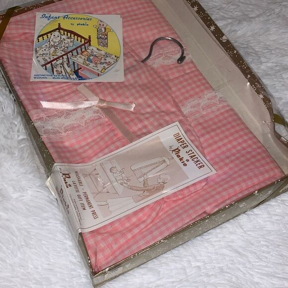 NWT Vintage Pink Gingham Diaper Stacker USA - Picture 6 of 9